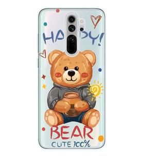 Redmi Note 8 Pro Uyumlu Happy Bear Tasarımlı Şeffaf Telefon Kılıfı