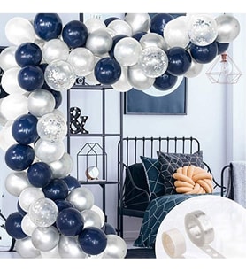 Lacivert Beyaz Gümüş Konfetili Balon Zincir Seti 102 Parça-