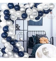 Lacivert Beyaz Gümüş Konfetili Balon Zincir Seti 102 Parça-
