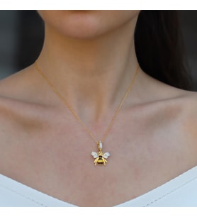 Arı Chrm Mineli Gold Gümüş Kolye