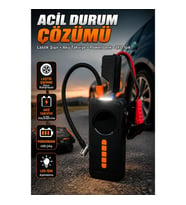 Dijital Lastik Şişirme Kompresörü Akü Takviye Powerbank LED Fenerli 4 Fonksiyonlu Acil Durum Cihazı