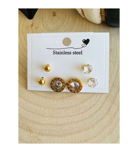 GOLD RENK BVLGARİ-TOP-TEK TAŞ-ÇOKLU ÇELİK KÜPE ACR3191