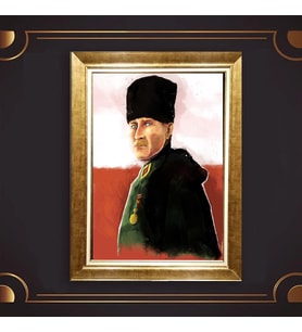 Altın Varaklı Çerçeveli Paspartulu Atatürk Tablo z4919 (Gold)