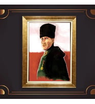 Altın Varaklı Çerçeveli Paspartulu Atatürk Tablo z4919 (Gold)