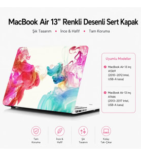 MacBook Air 13 inç Kılıf Uyumlu A1369 A1466 Renkli Boya Desenli İnce Sert Kapak Darbe Çizilme Koruma Hard Case Mat Yüzey Pembe