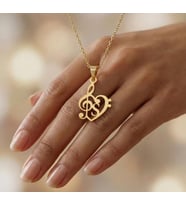 Şık Müzik Notası Kalp Harf Kolye 925K Gümüş Sevgiliye Hediye (Gold)