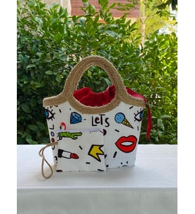 Jüt Hasır Keseli Gece Çantası Popart