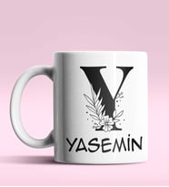 Kişiye Özel Y Harfi Romantik Tasarım Beyaz Renk Kupa