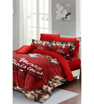Yılbaşı Süsü Red Stars Noel %100 Pamuk Saten 3d Çift Kişilik Nevresim Takımı