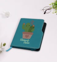 BK Gift Kişiye Özel Kaktüs Tasarımlı Turkuaz Termo Deri Defter-11