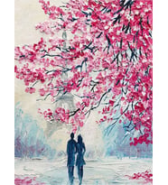 Pariste Bahar Sayılarla Boyama Seti 40x50 cm (Tuvale Gerili)