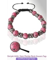 Sertifikalı Pembe Renkli Gerçek Kuvars Taşı Bileklik - Ayarlamalı (Çok Renkli)