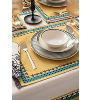Safran Luxe, Duck Keten 6'lı Amerikan Servis, Supla, Kaymaz 40x50cm (Mavi)