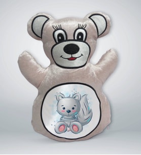 BK Gift Sevimli Kedi Tasarımlı Krem Ayıcık Yastık-1