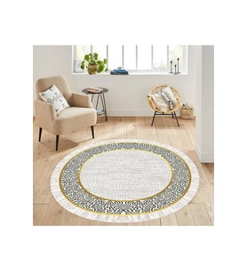 Eliana Home Baskılı, Yıkanabilir Kaymaz Taban Yuvarlak Halı LNA7300-SD1071 120x120 cm (Krem)