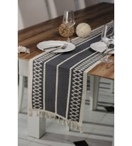 Örme Masa Örtüsü Püsküllü Runner Lacivert Masa Örtüsü Organik Pamuk Runner  35x145 Cm Masa Üstü Lacivert Runner