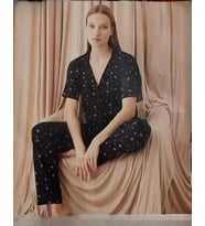 Pijamoni Kadın Viskon Boydan Düğmeli Kısa Kol İnce Pijama Takımı 7510/3 - 1 Adet (Siyah)