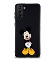 Samsung Galaxy S21 Plus Soft Premier Kapak Mickey Mouse-A Tasarımlı Silikon Kılıf - Siyah (Şeffaf)