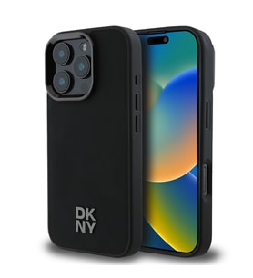 Apple iPhone 16 Pro Max Uyumlu Kılıf DKNY Orjinal Lisanslı M-safe Şarj Özellikli Metal Logolu PU Deri Plain Kapak (Siyah)