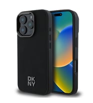 Apple iPhone 16 Pro Max Uyumlu Kılıf DKNY Orjinal Lisanslı M-safe Şarj Özellikli Metal Logolu PU Deri Plain Kapak (Siyah)