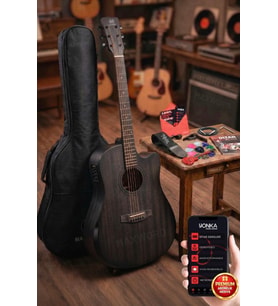 Maxword Luxury HCR-560BK-EQ Half Cutaway Elektro Akustik Gitar Seti