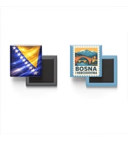 Buzdolap Magnetleri - Bosna-Hersek Bayrağı ve Saraybosna Posta Pulu Tema - 2'li Set Magneti