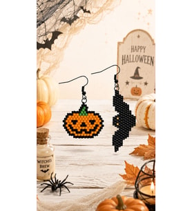Miyuki Boncuk El Yapımı Balkabağı Yarasa Küpe Halloween Cadılar Bayramı