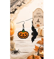 Miyuki Boncuk El Yapımı Balkabağı Yarasa Küpe Halloween Cadılar Bayramı