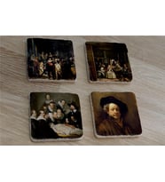Rembrandt Otoportre ve Eserleri Doğal Taş Bardak Altlığı 4'lü set - Natural Stone Coasters