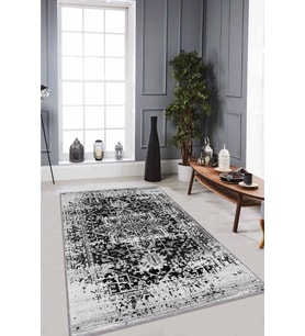 Siyah Vintage Kaymaz Tabanlı Makinede Yıkanabilir Halı RV299 - 100 x 160 cm