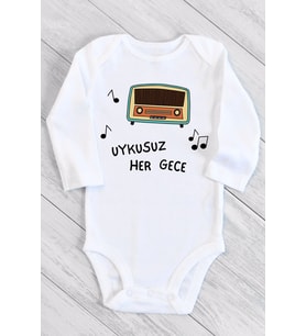 Unisex Bebek Beyaz Yenidoğan Uykusuz Her Gece Uzun Kollu Çıtçıtlı Body