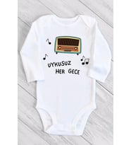 Unisex Bebek Beyaz Yenidoğan Uykusuz Her Gece Uzun Kollu Çıtçıtlı Body