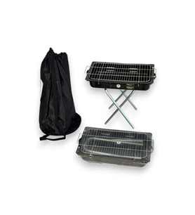 Portatif Katlanır Ayaklı Emaye Mangal - Çantalı - 44x27cm Küçük Boy (Siyah)