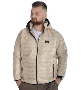 Mode XL Büyük Beden Mont Kapitone Kapşonlu 22602 Bej
