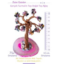 Sertifikalı Gerçek Turmalin Taşı Ağaç - Akik Plakalı (Çok Renkli)