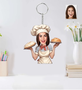 Kişiye Özel Ahçı Kadın Ahşap Anahtarlık-7