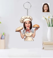 Kişiye Özel Ahçı Kadın Ahşap Anahtarlık-7