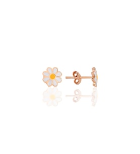 Gümüş rose mineli papatya çocuk küpesi SGTL12366ROSE