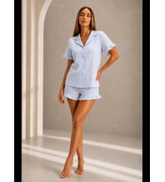 Night Kadın Günlük Düğmeli V Yaka Pijama Takımı