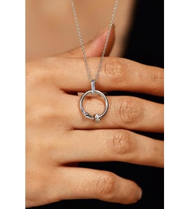 Zirkon Taşlı Rodyum Cartier Model Çivi Gümüş Kolye