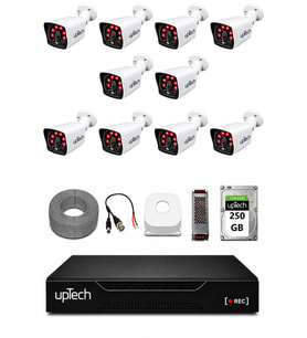 UPTECH 10 Kameralı Güvenlik Kamera Seti 2MP 1080P Full HD 6 Atom LED Gece Görüşlü 250GB HDD 5525