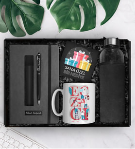 Eczacılara Özel Kişiye Özel Defter & Deri Kılıflı Touch Pen Kalem & Tasarım Kupa & Cam Şişe Matara Hediye Seti