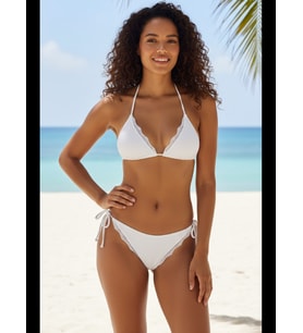 Fantezia Night Kadın Beyaz Pedli Bel ve Boyundan Bağlamalı Dantelli Şık Bikini Takımı