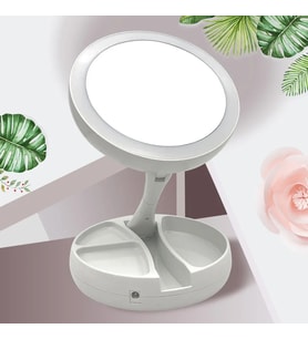 TechTic Katlanabilir Yuvarlak 360° Dönebilen Mike Up Mirror LED Işıklı 10X Çift Taraflı USB + Pilli Makyaj Aynası