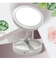 TechTic Katlanabilir Yuvarlak 360° Dönebilen Mike Up Mirror LED Işıklı 10X Çift Taraflı USB + Pilli Makyaj Aynası