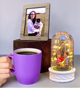 Mor Kupa Bardak, Led Işıklı Fanus ve Fotoğraf Hediye Seti (Model 8)