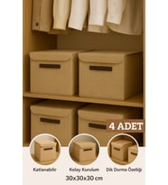 4lü Jüt Kapaklı Kumaş Dolap İçi Düzenleyici Kutu - 30x30x30 cm Katlanabilir Saklama Kutusu (Standart)