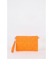 Kadın Neon Turuncu Yıldız Nakışlı Suni Deri Bilek Ve Zincir Askılı Portföy El Ve Clutch Çanta