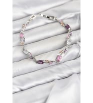 Pirinç Gümüş Renk Pembe ve Mor Zirkon Taşlı Çiçek Model Kadın Bileklik TJ-BB8586