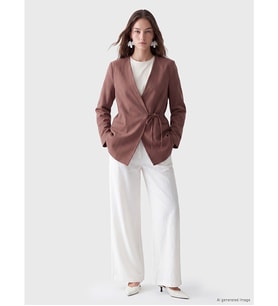 LCW Modest Ekru Beli Lastikli Geniş Paça Kadın Pantolon